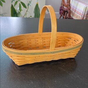 Handcrafted Longaberger Tan & Green Woven Basket